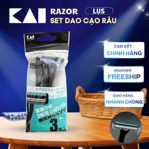 Set 3 Dao Cạo Râu 2 Lưỡi Kép Nhật Bản Kai Razor Lus-3P 000GA0023 Chống xước Màu đen Dành Cho Nam có nắp nhựa bảo vệ