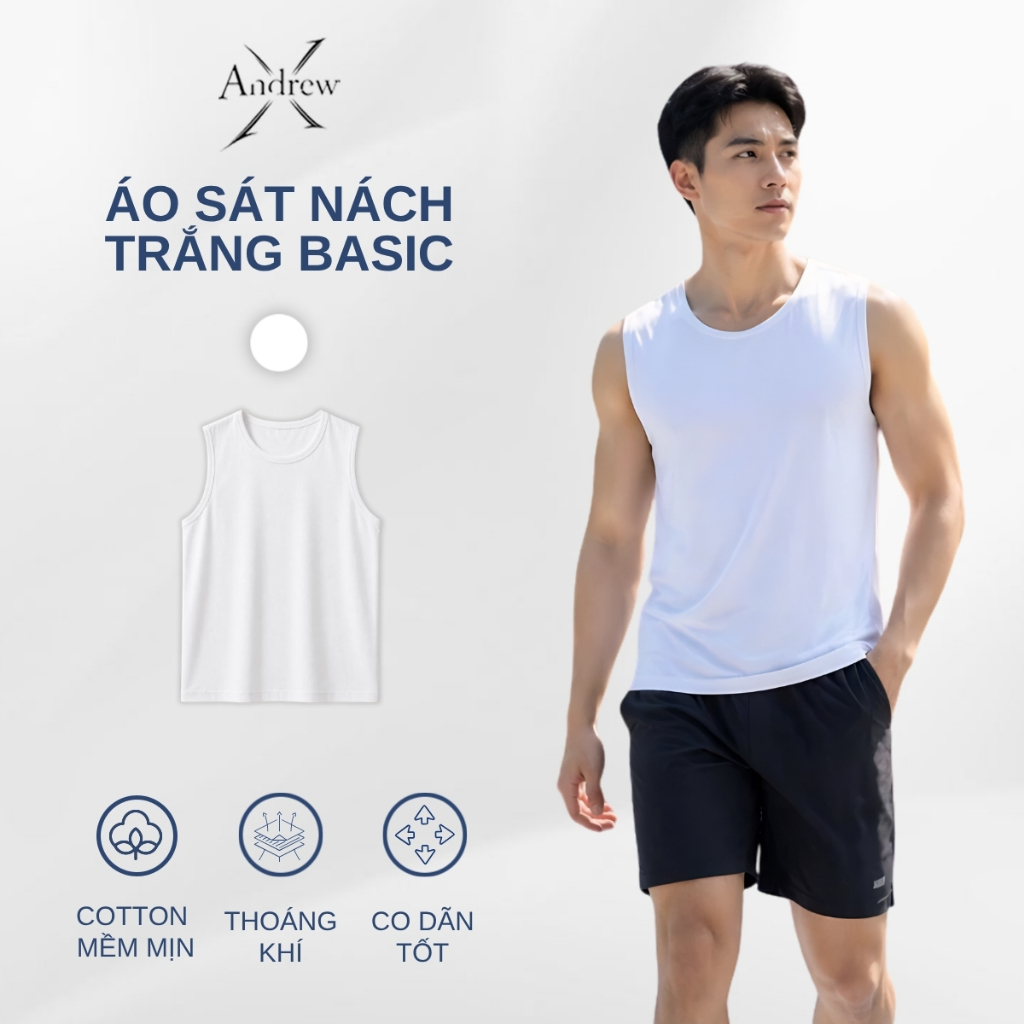 Áo Sát Nách Trắng Basic Nam Cotton Mềm Mịn Thoáng Mát Dễ Phối Mặc Hằng Ngày Đi Học Đi Chơi