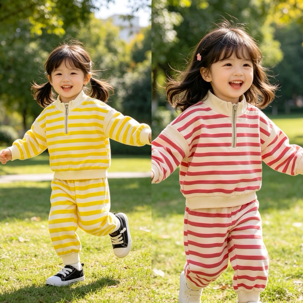 Set bộ bomber bo gấu kẻ ngang C6010 bé trai bé gái 2–7Y – đồ bộ trẻ em unisex thời trang cao cấp