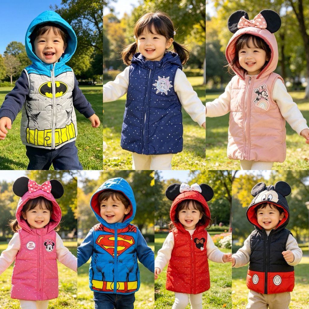 Áo gile phao bé trai bé gái 12M–4Y C6033 TQ003 xuất dư – áo phao giữ ấm trẻ em cao cấp