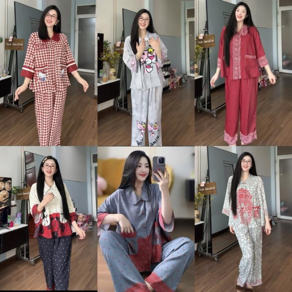45-65kg Bộ Pijama PHOM TO RỘNG cổ Sen thiết kế chất MANGO