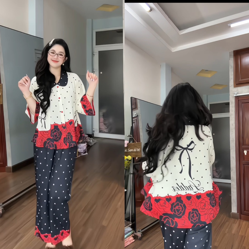 45-65kg Bộ Pijama PHOM TO RỘNG cổ Sen thiết kế chất MANGO