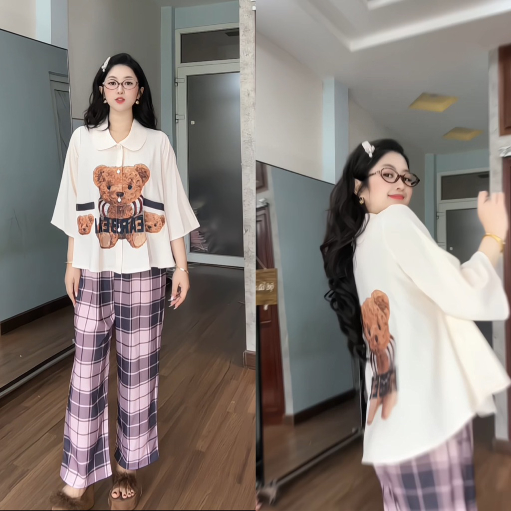 45-65kg Bộ Pijama PHOM TO RỘNG cổ Sen thiết kế chất MANGO