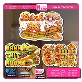 Decal Trang Trí Bánh Mì Các Loại, Tranh Dán Tiệm Bánh Mì, Xe Bánh Mì, Dán Tường, Tủ, Kính - Sticker Chịu Được Mưa Nắng.