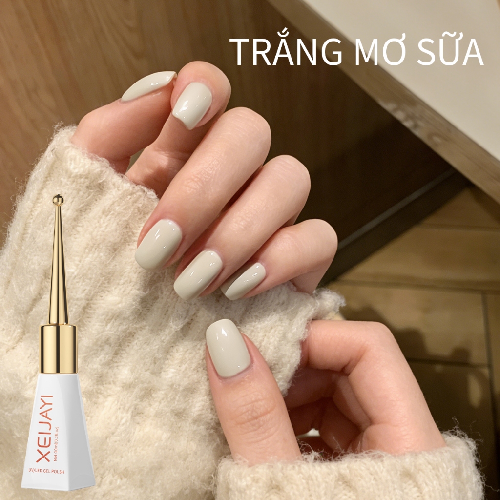 XEIJAYI 10ml - Sơn móng tay dạng gel màu trắng hạnh nhân mới, phù hợp với mọi tông da.