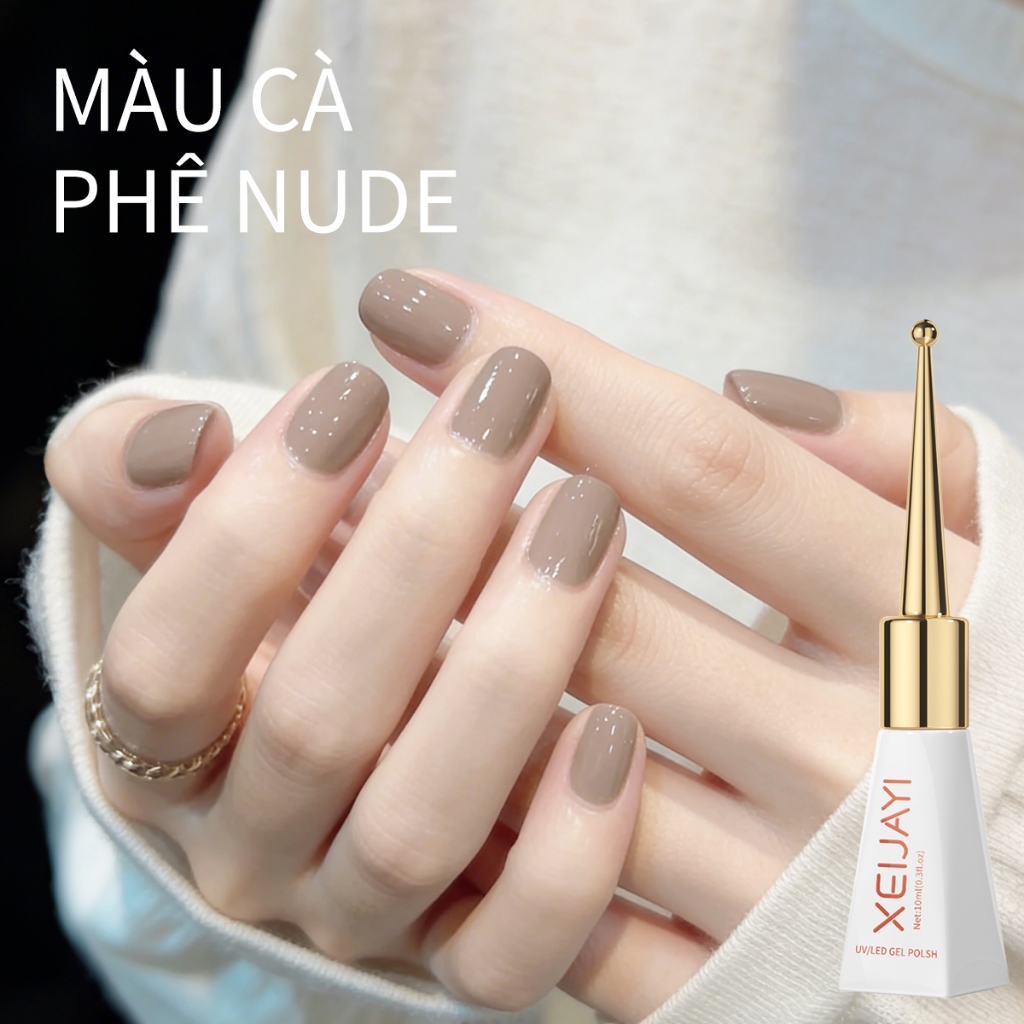XEIJAYI 10ml - Sơn móng tay dạng gel màu nâu nude mới, độ bóng lâu trôi, thích hợp sử dụng tại nhà.