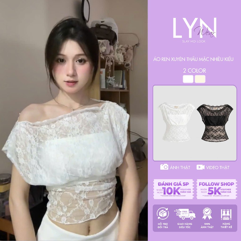 | LYN WEAR | (LAYLA TOP -TẶNG ÁO ỐNG) Áo ren trễ vai xuyên thấu mặc nhiều kiểu, mặc đi chơi mùa hè gợi cảm