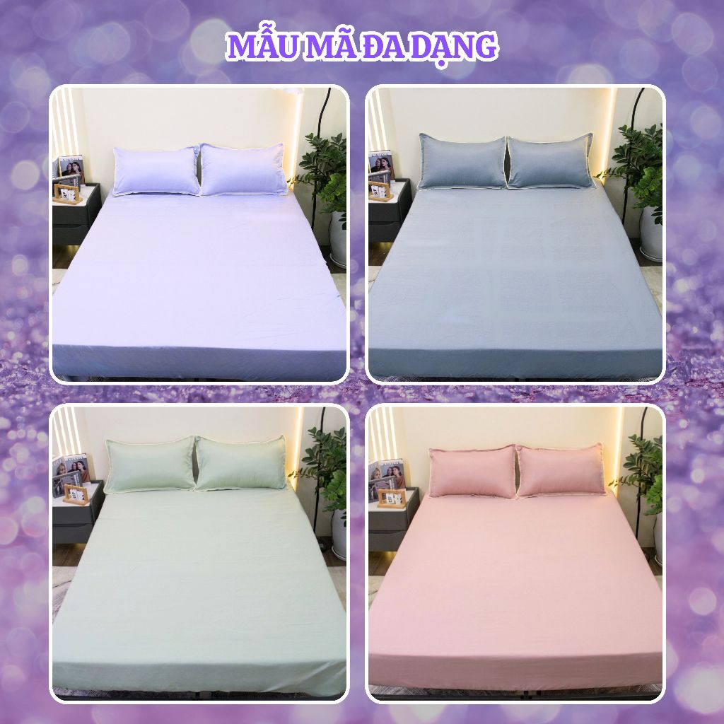 Set Ga Gối 3 Món Lụa Thái Trơn Cao Cấp , 1 ga trải giường + 2 vỏ gối nằm 45x65cm An Như Bedding