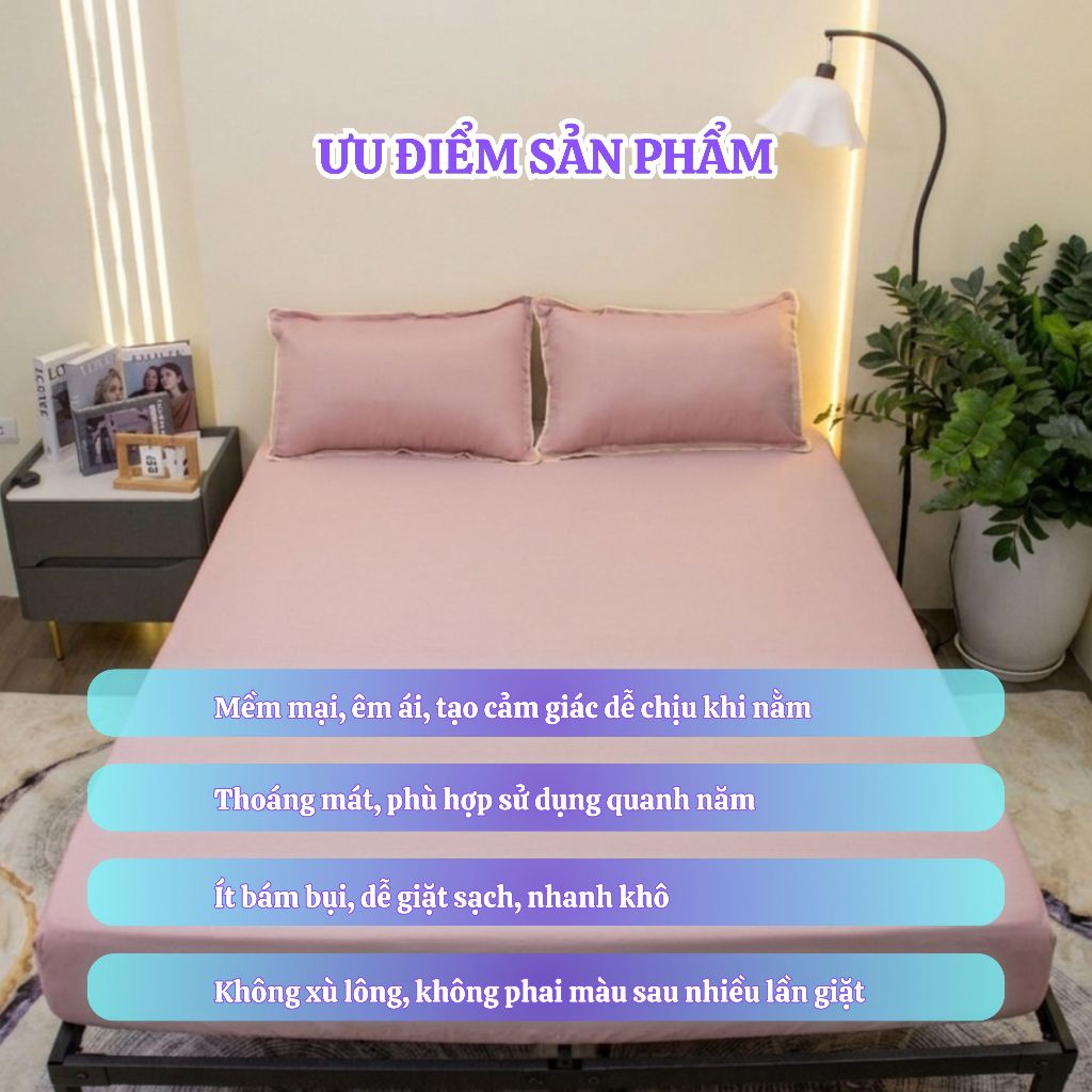 Set Ga Gối 3 Món Lụa Thái Trơn Cao Cấp , 1 ga trải giường + 2 vỏ gối nằm 45x65cm An Như Bedding