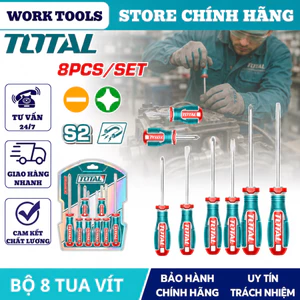 Bộ tua vít dẹp & bake đa năng TOTAL đa năng thép CR-V cao cấp, phù hợp công việc chuyên môn và gia đình DNTT