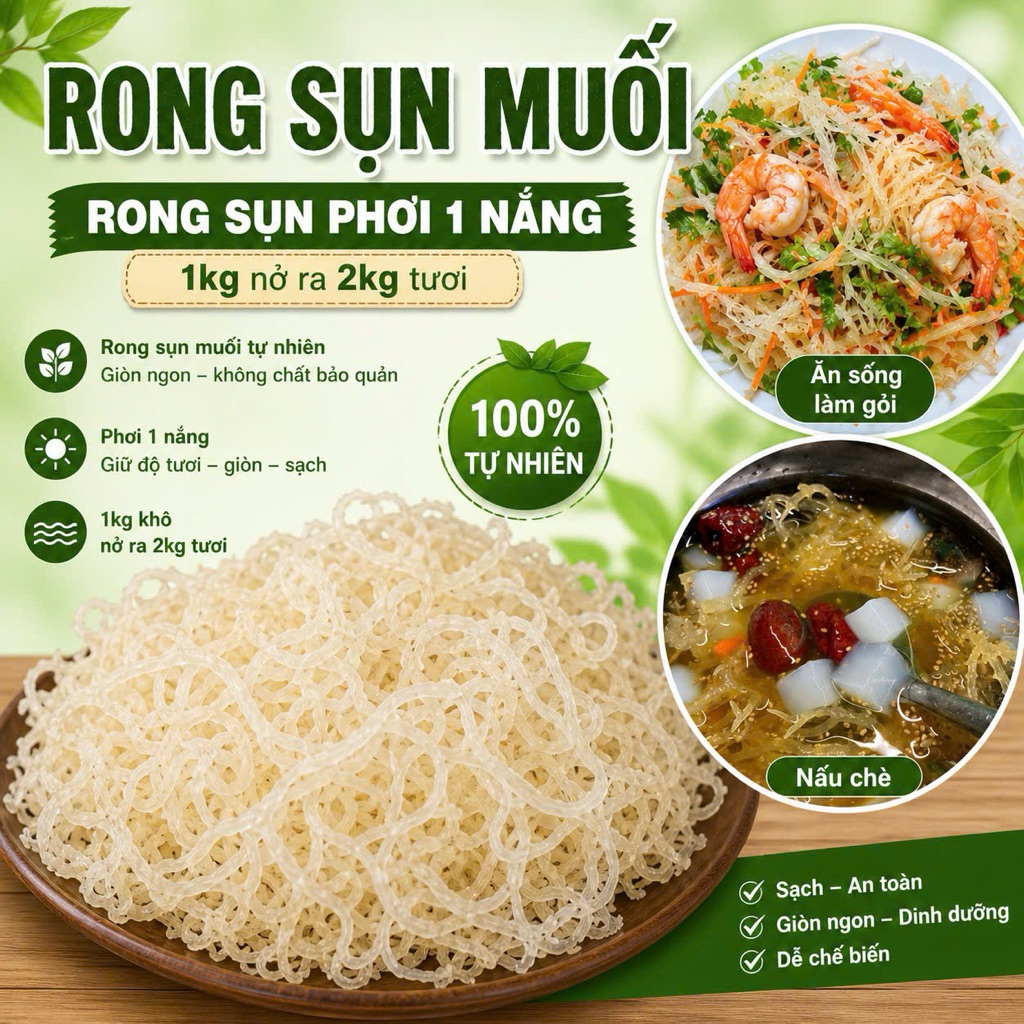 Rong sụn làm gỏi, nộm, nấu chè - Rong sụn trắng - Rong sụn gai biển