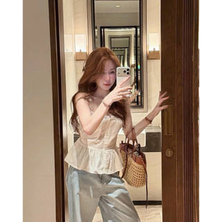 •𝙆𝙞𝙣𝙜𝙨𝙝𝙤𝙥𝙗𝙚𝙖𝙪𝙩𝙮•Áo Thô Hai Dây Viền Ren Bo Eo WG