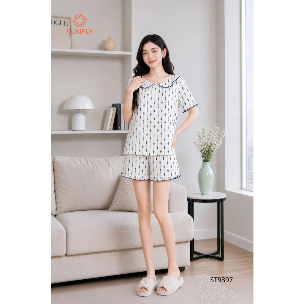 ST9397 Bộ pijama nữ đũi áo cộc quần sooc