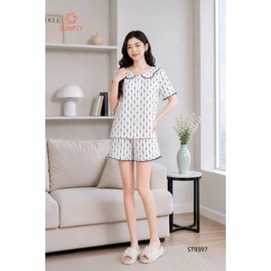 ST9397 Bộ pijama nữ đũi áo cộc quần sooc