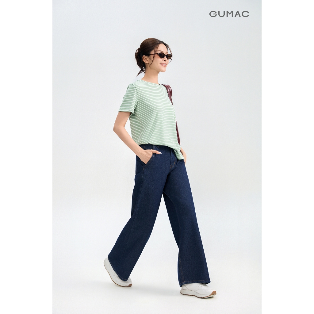 Quần Jeans Nữ GUMAC Form Ống Rộng Thiết Kế Basic Dễ Phối Đồ Hằng Ngày QJG05008