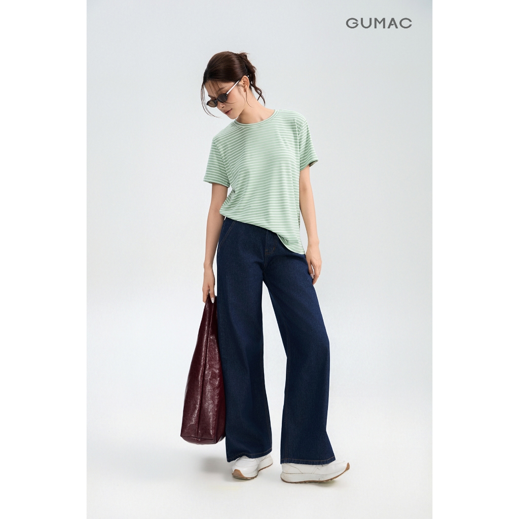 Quần Jeans Nữ GUMAC Form Ống Rộng Thiết Kế Basic Dễ Phối Đồ Hằng Ngày QJG05008