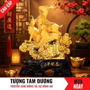 Tượng Dê Tam Dương Con Giáp Thịnh Vượng Bằng Vàng Cát Mỹ Nghệ Cao 38cm
