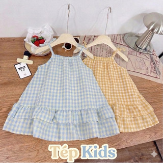 Tặng Kính- Váy Đũi Caro cho bé gái (9-25kg) phong cách dễ thương đi biển