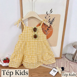 Tặng Kính- Váy Đũi Caro cho bé gái (9-25kg) phong cách dễ thương đi biển