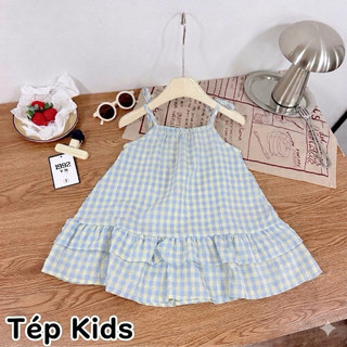 Tặng Kính- Váy Đũi Caro cho bé gái (9-25kg) phong cách dễ thương đi biển