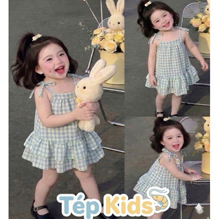 Tặng Kính- Váy Đũi Caro cho bé gái (9-25kg) phong cách dễ thương đi biển
