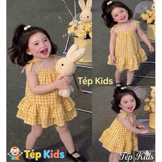 Tặng Kính- Váy Đũi Caro cho bé gái (9-25kg) phong cách dễ thương đi biển