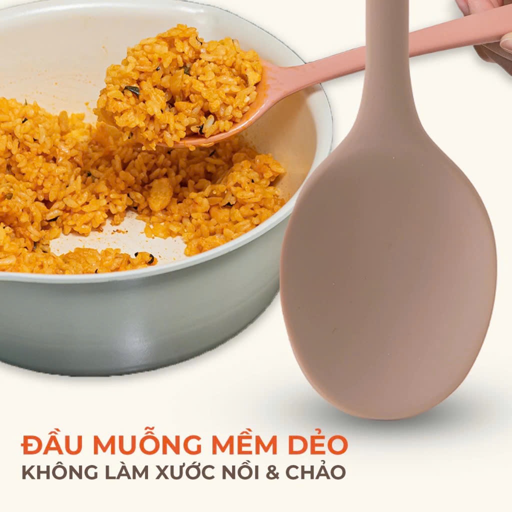 Muỗng Nấu Ăn Đa Năng Firgi Platinum Silicone An Toàn Chịu Nhiệt Cao Cán Dài 29cm