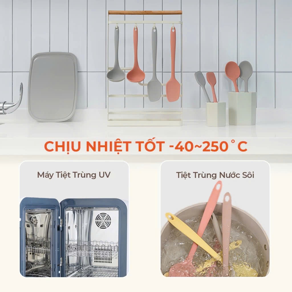 Muỗng Nấu Ăn Đa Năng Firgi Platinum Silicone An Toàn Chịu Nhiệt Cao Cán Dài 29cm