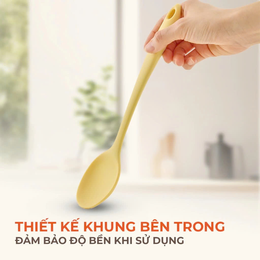Muỗng Nấu Ăn Đa Năng Firgi Platinum Silicone An Toàn Chịu Nhiệt Cao Cán Dài 29cm