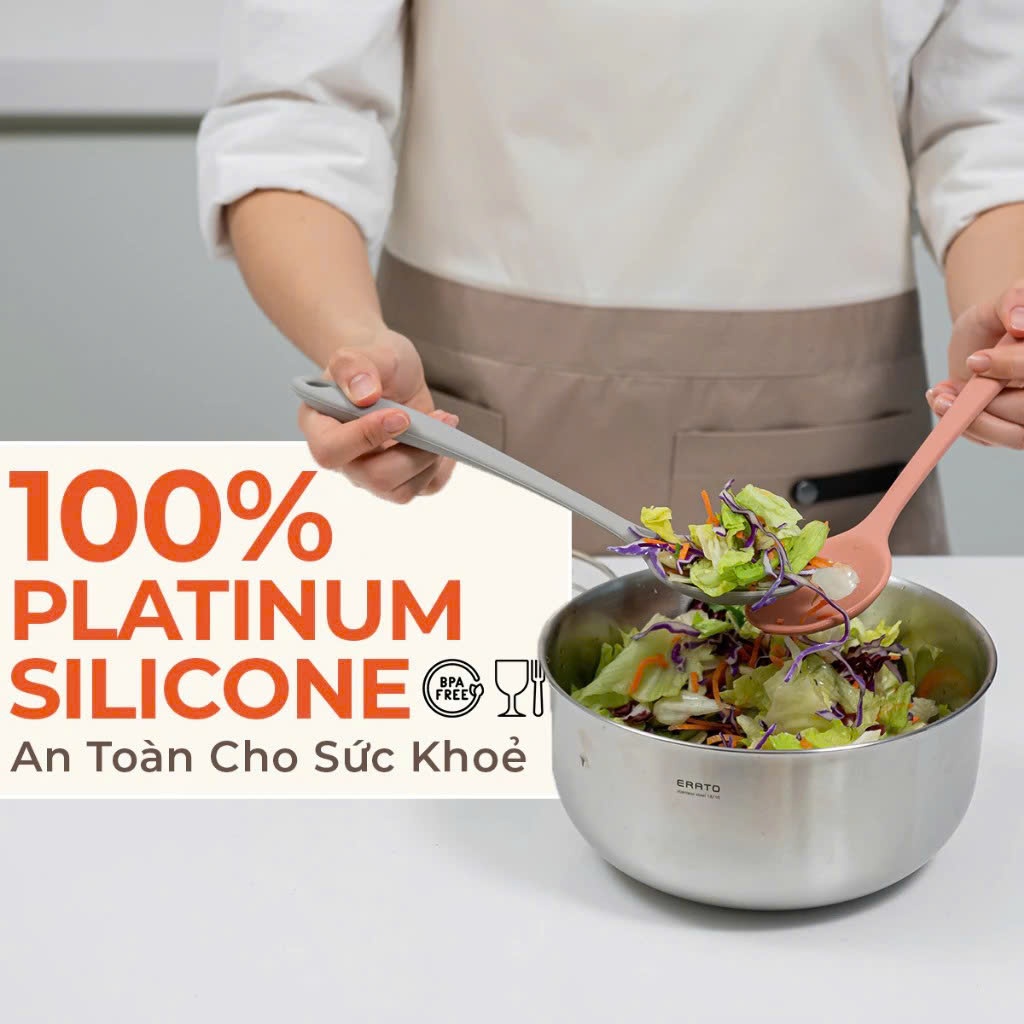 Muỗng Nấu Ăn Đa Năng Firgi Platinum Silicone An Toàn Chịu Nhiệt Cao Cán Dài 29cm