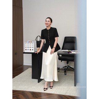 Chân váy lụa nữ dáng dài công sở cao cấp 3 màu Đen/ Nâu/ Kem sang trọng thanh lịch HAGOO [CV469]