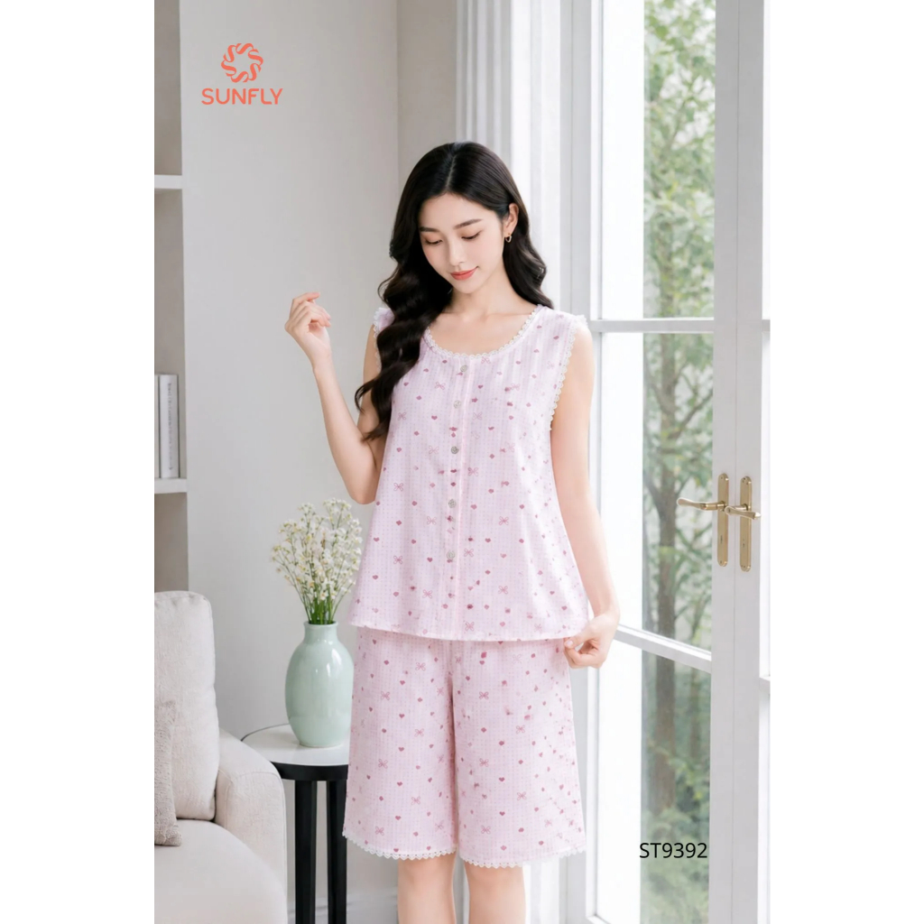 Đồ bộ mặc nhà nữ đũi áo sát nách quần trên gối ST9392