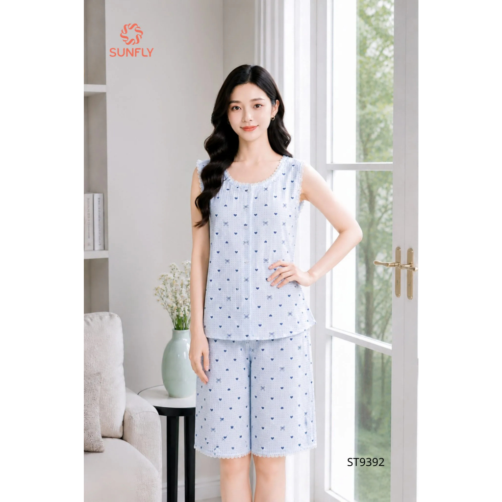 Đồ bộ mặc nhà nữ đũi áo sát nách quần trên gối ST9392