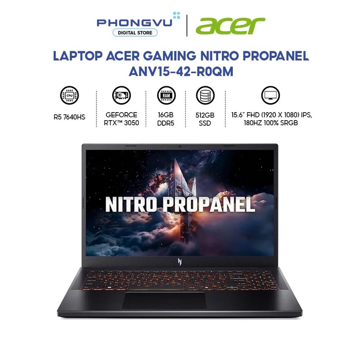 Laptop Acer Gaming Nitro ProPanel ANV15-42-R0QM (Ryzen 5 7640HS/ GeForce RTX™ 3050/ 16GB/ 512GB/ Windows 11 Home SL)