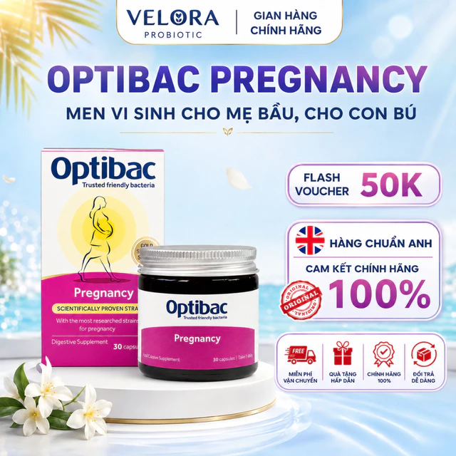 Viên men vi sinh cho mẹ bầu và sau sinh Optibac Pregnancy giúp cân bằng hệ vi sinh đường ruột, âm đạo