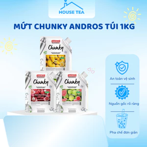 MỨT CHUNKY ANDROS CÁC VỊ XOÀI, ỔI HỒNG, MẬN,.. TÚI 1KG, có miếng trái cây thật, hương vị tự nhiên, thơm ngon