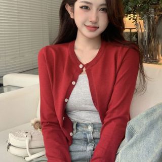 Áo khoác cardigan mỏng dài tay co giãn có cúc cài cổ tròn xanh đen đỏ xinh VANISA CT439