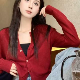 Áo khoác cardigan mỏng dài tay co giãn có cúc cài cổ tròn xanh đen đỏ xinh VANISA CT439