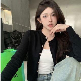 Áo khoác cardigan mỏng dài tay co giãn có cúc cài cổ tròn xanh đen đỏ xinh VANISA CT439