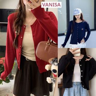 Áo khoác cardigan mỏng dài tay co giãn có cúc cài cổ tròn xanh đen đỏ xinh VANISA CT439