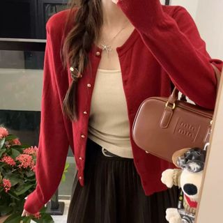 Áo khoác cardigan mỏng dài tay co giãn có cúc cài cổ tròn xanh đen đỏ xinh VANISA CT439