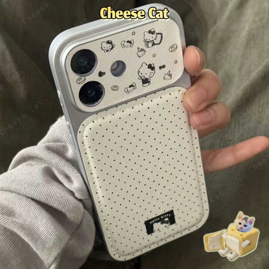 Cửa Sổ Lớn 17 Pro Max Ốp điện thoại da đơn giản chấm đen Kitty cho iPhone 13 14 15 16 Plus 11 12 Pro Max Xs XR da trắng