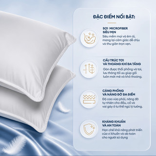 Ruột Gối Nằm Cao Cấp NIN House | 70x50cm | Vỏ Bọc Gối 100% Cotton Sateen, Ruột gối 100% Gòn Micro Siêu Mịn