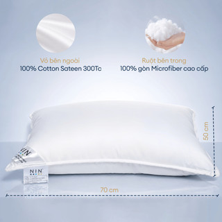 Ruột Gối Nằm Cao Cấp NIN House | 70x50cm | Vỏ Bọc Gối 100% Cotton Sateen, Ruột gối 100% Gòn Micro Siêu Mịn