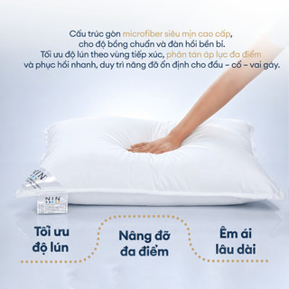 Ruột Gối Nằm Cao Cấp NIN House | 70x50cm | Vỏ Bọc Gối 100% Cotton Sateen, Ruột gối 100% Gòn Micro Siêu Mịn