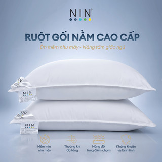 Ruột Gối Nằm Cao Cấp NIN House | 70x50cm | Vỏ Bọc Gối 100% Cotton Sateen, Ruột gối 100% Gòn Micro Siêu Mịn