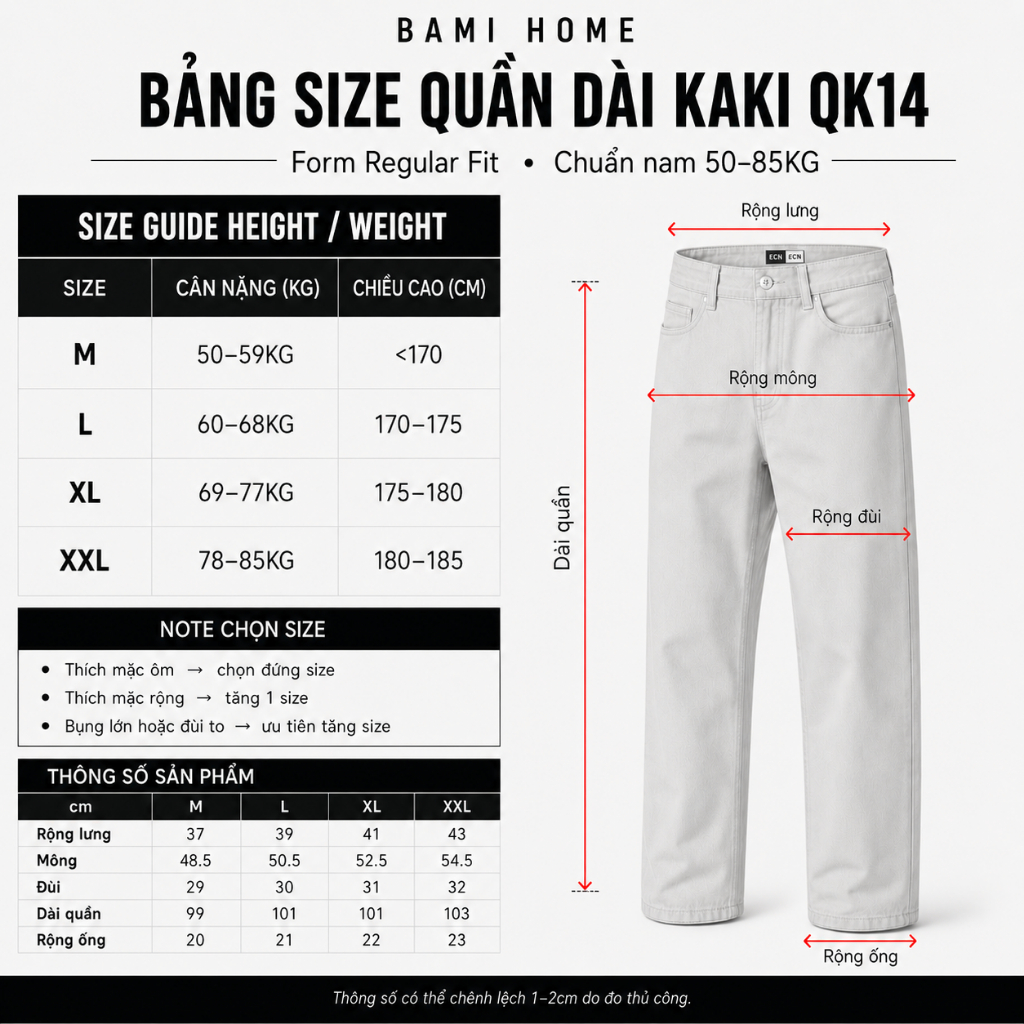 Quần kaki nam CREMA BAMI HOME, quần dài kaki ống suông basic, chất vải dày dặn, chuẩn form QK14 | BigBuy360 - bigbuy360.vn