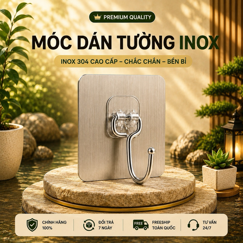 MÓC DÁN TƯỜNG INOX 304 – SIÊU DÍNH, KHÔNG CẦN KHOAN, TREO CHẮC CHẮN
