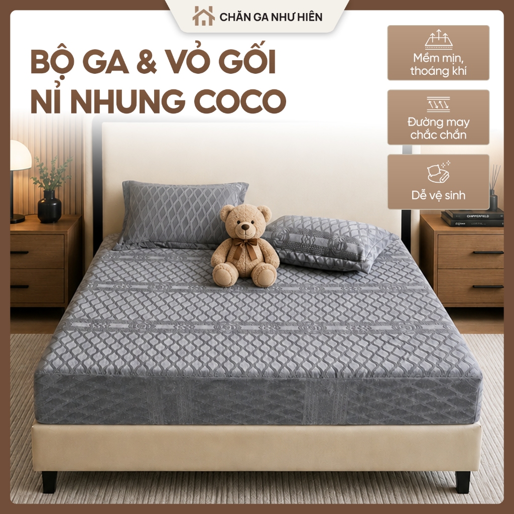 [NEW] Bộ Ga + 2 Vỏ Gối Nỉ Nhung Coco Cao Cấp Mềm Mại ấm áp – Thiết kế sang trọng - Đủ size 1m2 / 1m6 / 1m8 / 2m2