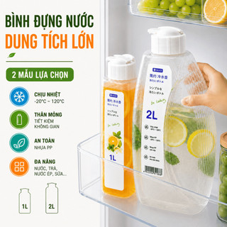 Bình Đựng Nước Dung Tích Lớn 1L-2L ECO, Bình Nước Chịu Nhiệt, Nhựa PP Cao Cấp, Nắp Kín Chống Rò Rỉ